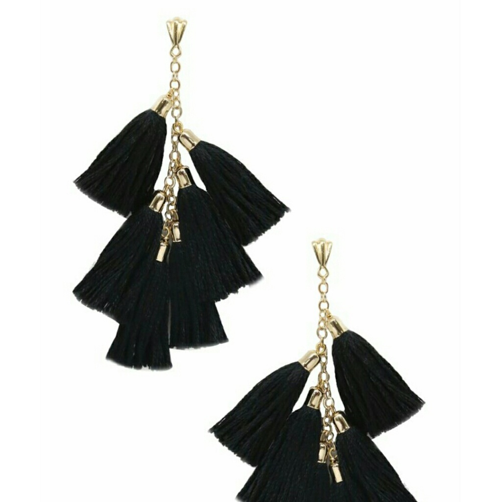 Daydreamer tassel earrings in Black and Gold